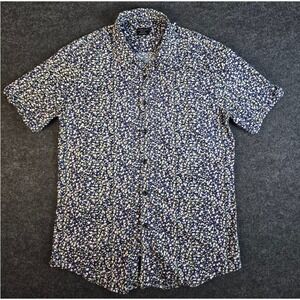 7 Diamonds Men's Navy Floral Short Sleeve Button Down Shirt Stretch Size S/M